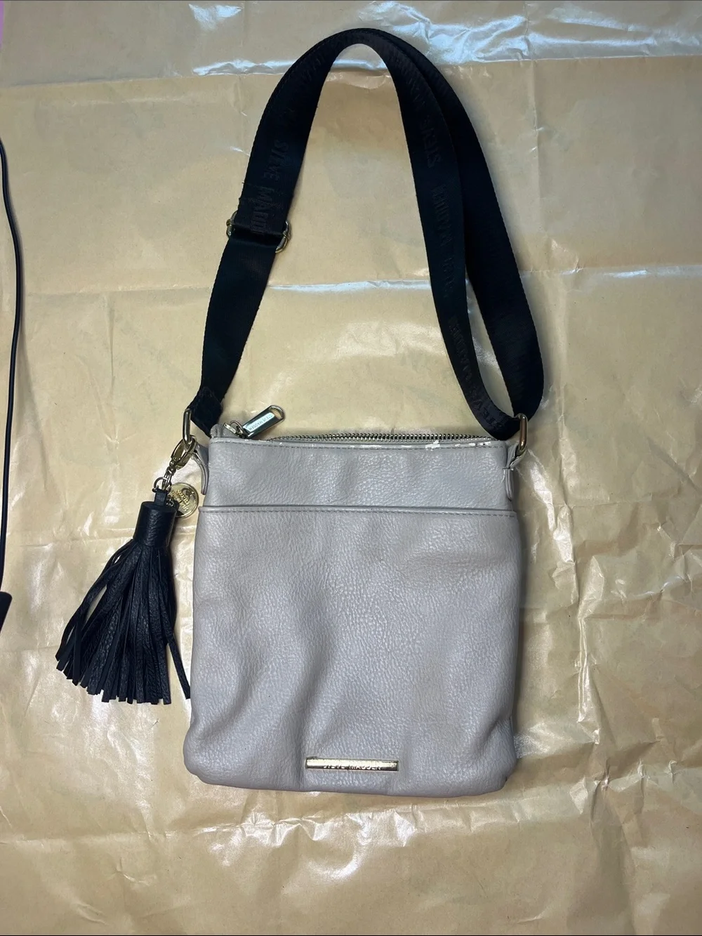 Steve Madden Cream Crossbody with Black Strap and Tassel